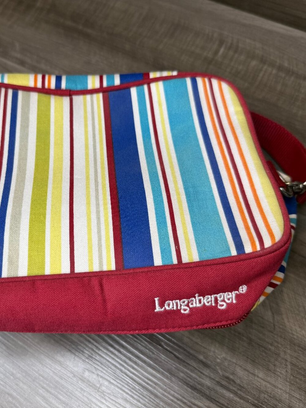 Vintage Retired Longaberger Sunny Day Stripe Insulated Lunch Tote Cooler Bag
